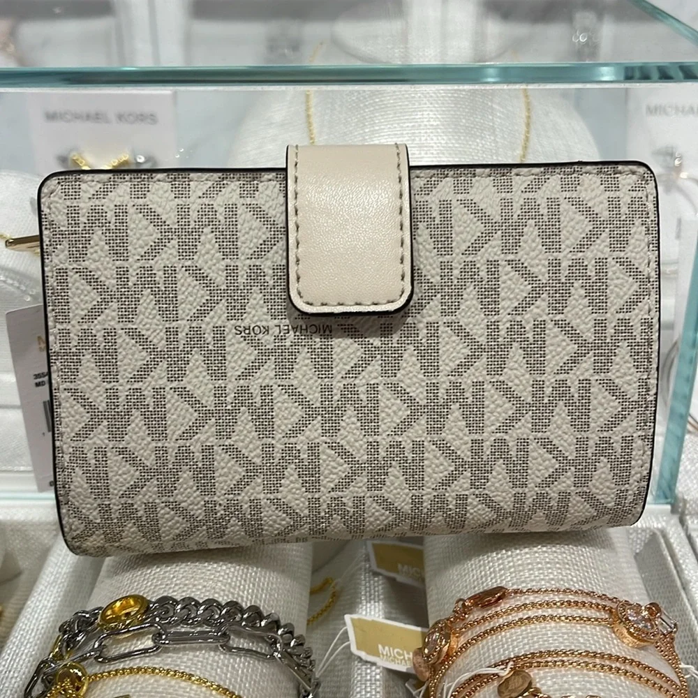 Michael Kors Jet Set Medium Floral Embellished Signature Logo Bi-fold Wallet NWT